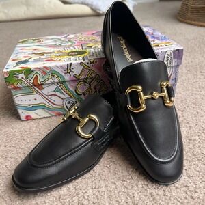 Jeffrey Campbell Women Velviteen Black Leather Slip‎ On Horsebit Loafer Size 7.5